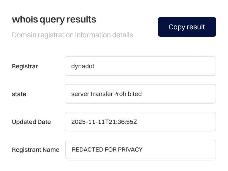 已注册域名的 WHOIS 查询结果示意图
